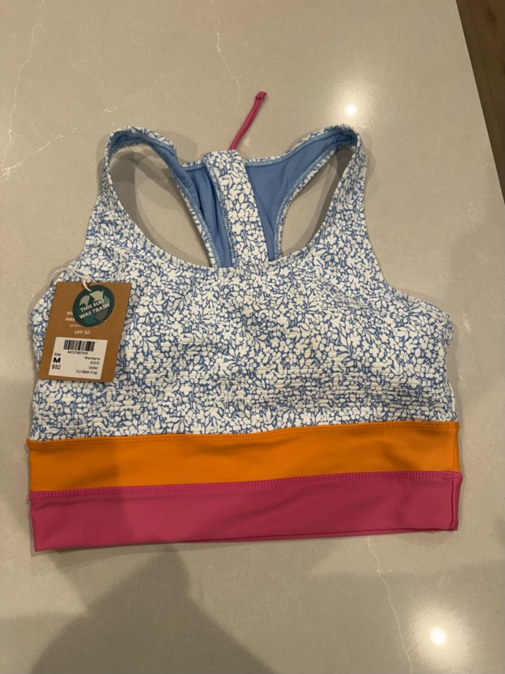 Nani Racerback Floral-Print Swim Top in Blue, Orange & Pink
